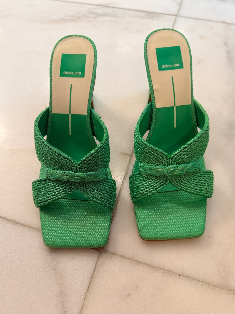 Dolce Vita Green Braided Square-Toe Slide Mules